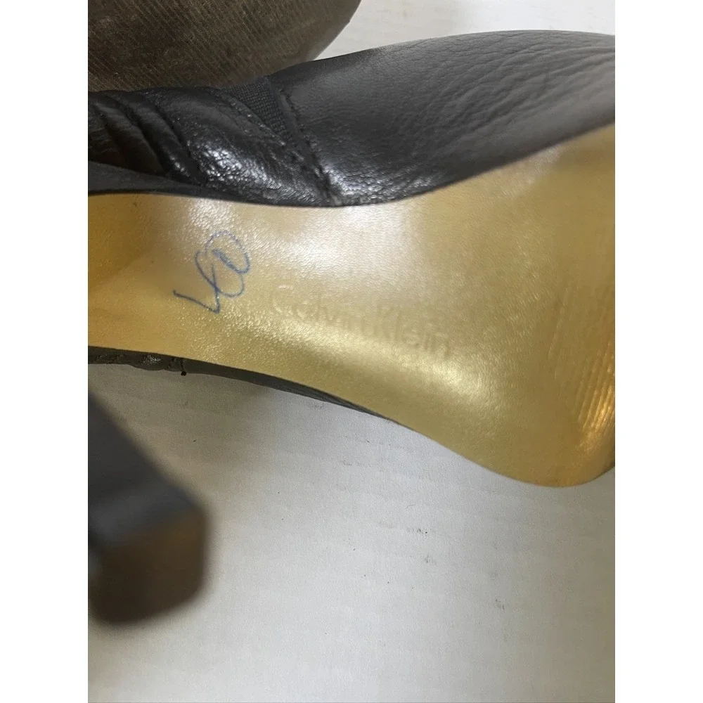 Ladies‎ Calvin Klein Black Leather Peek a boo Bootie Size 6M